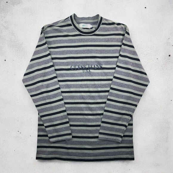 Vintage Guess Jeans USA Stripe Long Sleeve Shirt Men’s M Made in USA 90s - Picture 1 of 10